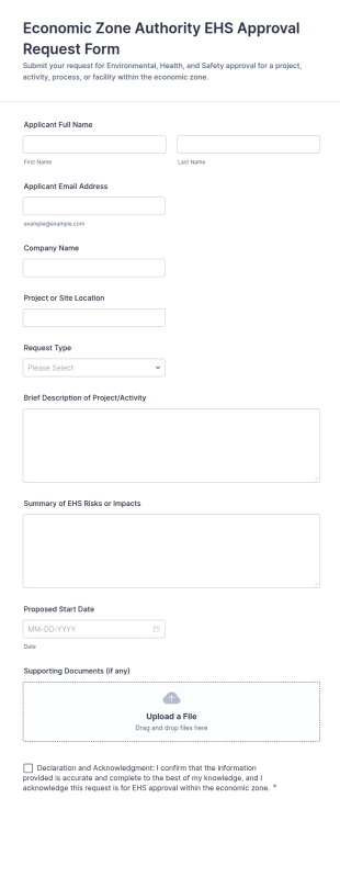 Economic Zone Authority EHS Approval Request Form Template