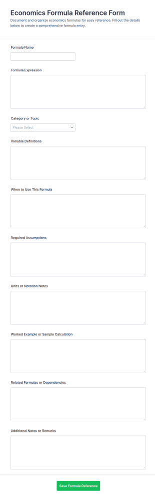 Economics Formula Reference Form Template
