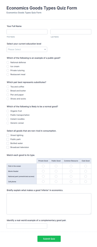 Economics Goods Types Quiz Form Template