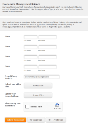 Economics Management Science Form Template