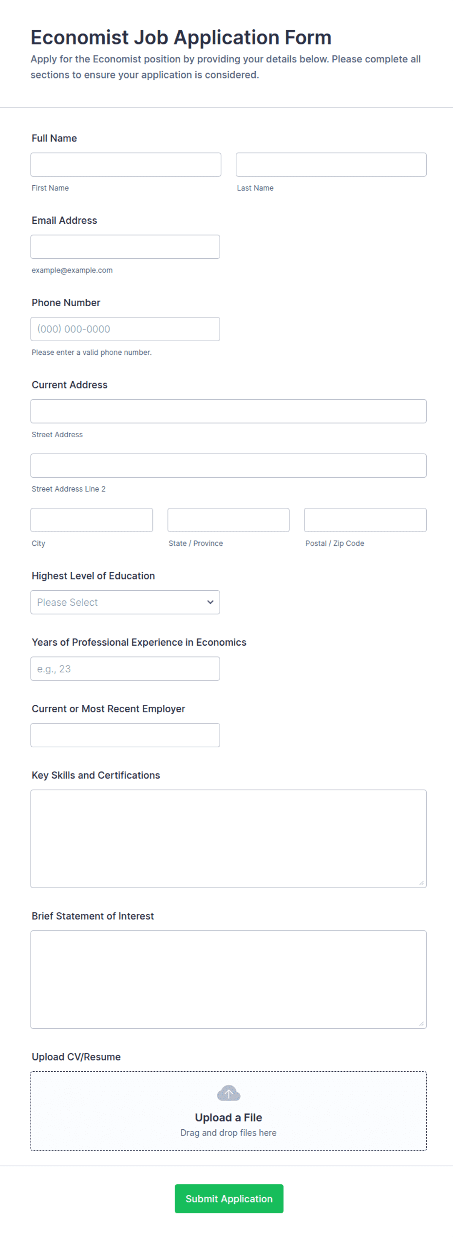 Economist Job Application Form Template | Jotform