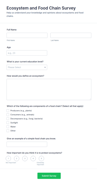 Ecosystem And Food Chain Survey Form Template