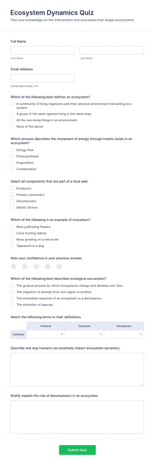 Ecosystem Dynamics Quiz Form Template