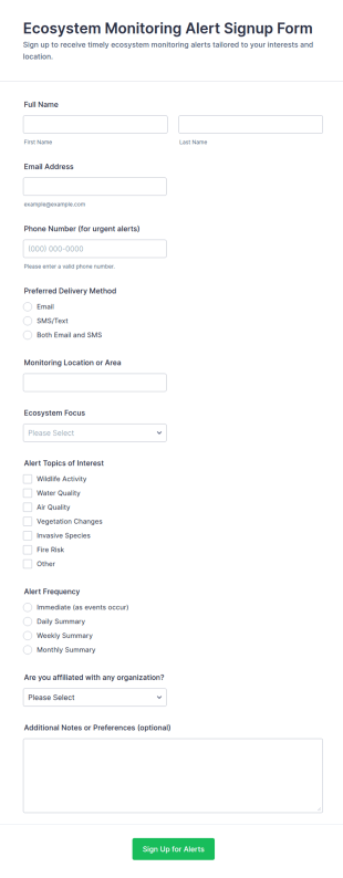 Ecosystem Monitoring Alert Signup Form Template