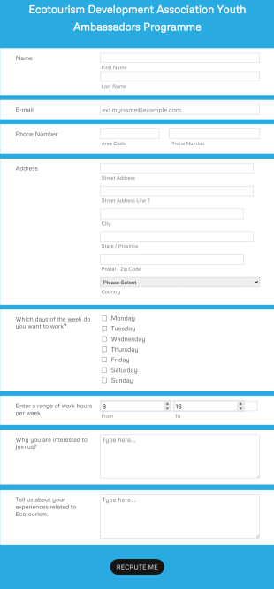 Ecotourism Development Association Youth Programme Form Template