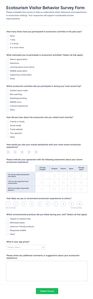 Ecotourism Visitor Behavior Survey Form Template