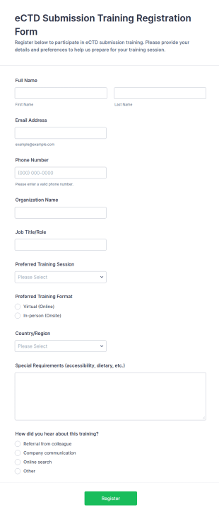 ECTD Submission Training Registration Form Template
