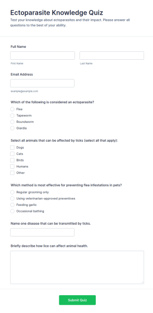 Ectoparasite Knowledge Quiz Form Template