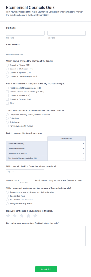 Ecumenical Councils Quiz Form Template