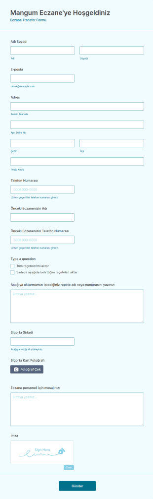 Eczane Transfer Form Şablonu