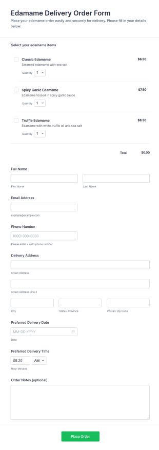 Edamame Delivery Order Form Template