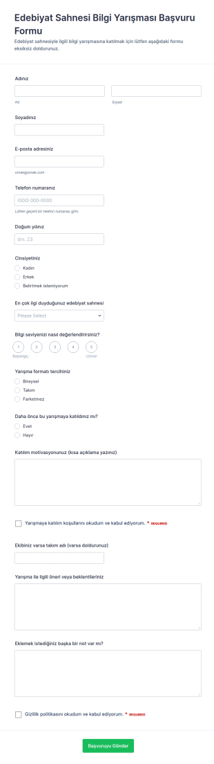 Edebiyat Sahnesi Quiz Form Şablonu