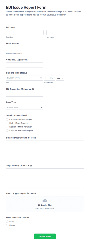 EDI Issue Report Form Template
