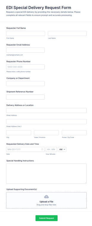 EDI Special Delivery Request Form Template