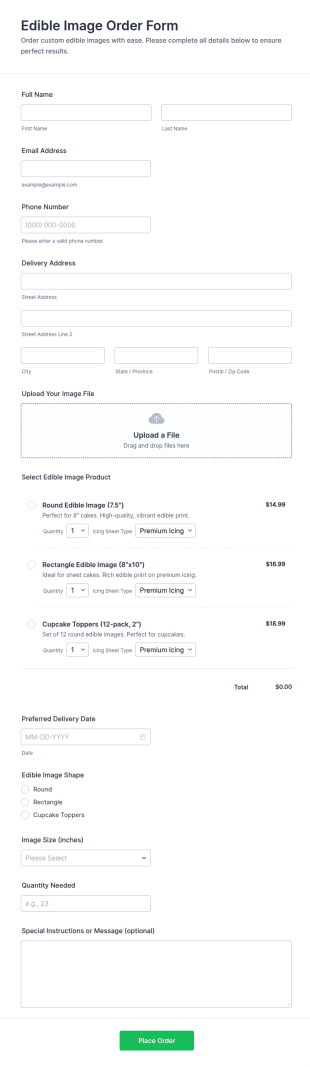 Edible Image Order Form Template