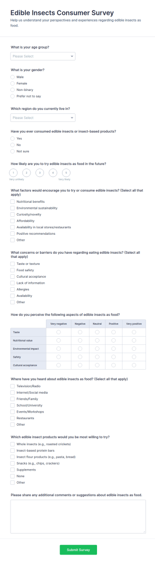 Edible Insects Consumer Survey Form Template