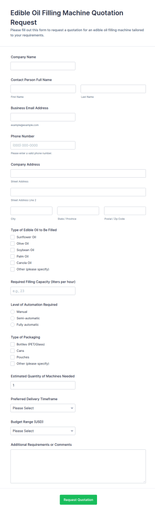 Edible Oil Filling Machine Quotation Request Form Template
