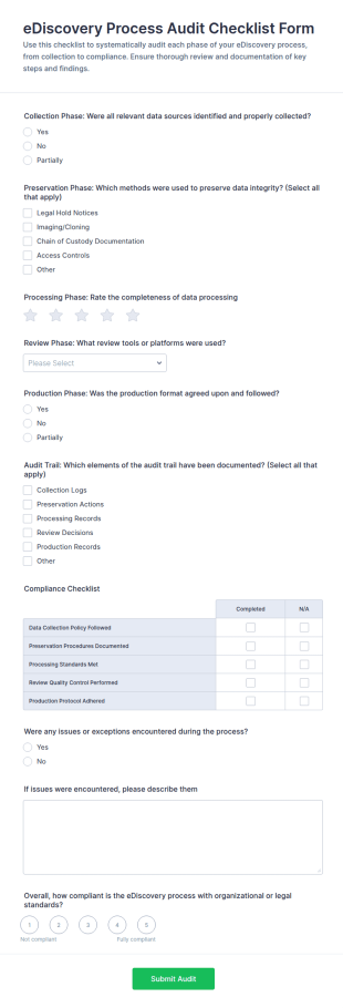 EDiscovery Process Audit Checklist Form Template