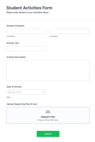Editable Activities For Students Form Template