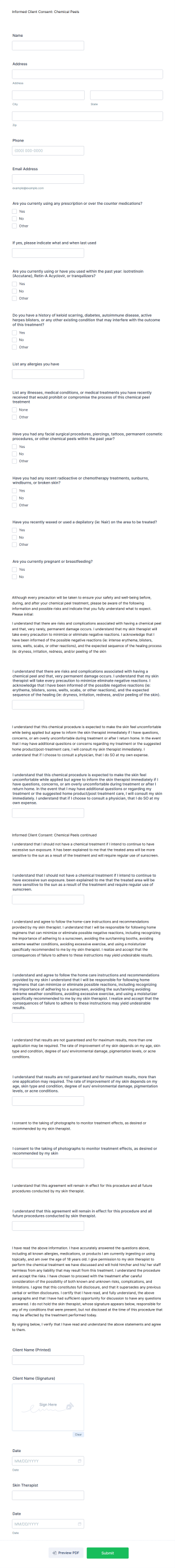 Editable Chemical Peel Consent Form Template