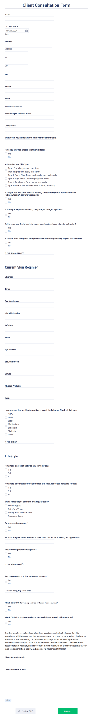 Editable Client Consultation Form Template