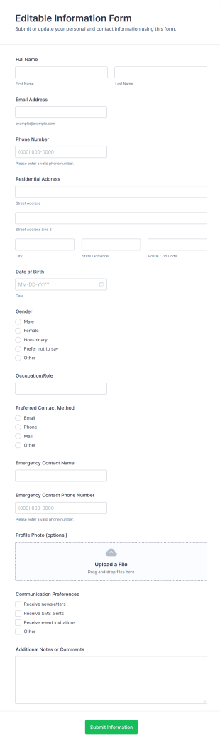 Editable Information Form Template