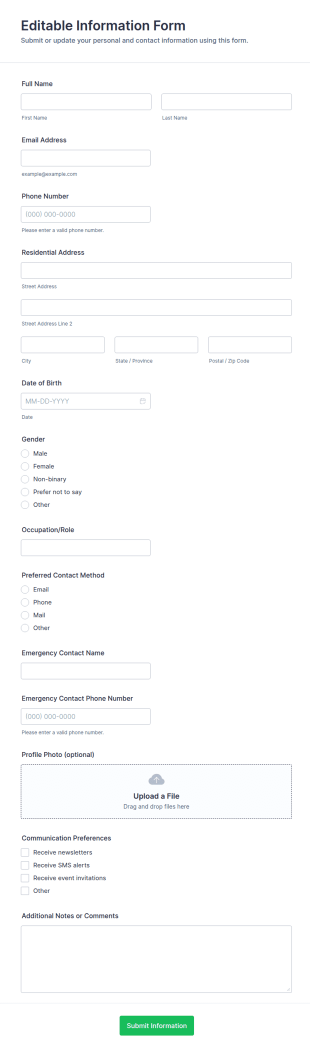 Editable Information Form Template