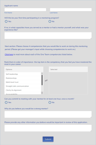Editable Mentor Application Form Template