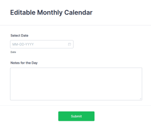 Editable Monthly Calendar Form Template