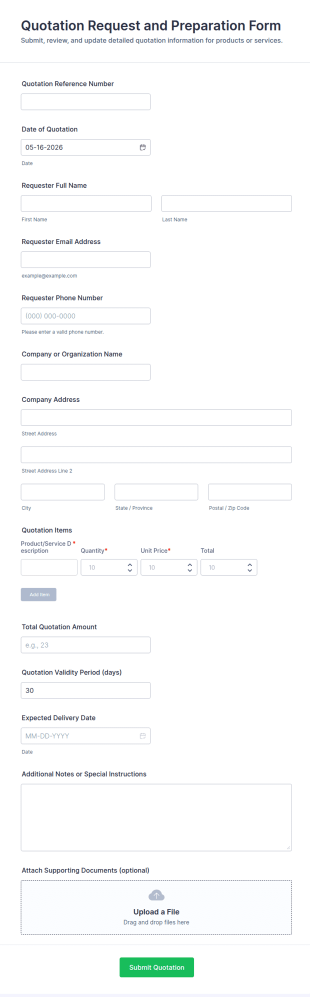 Editable Quotation Form Template
