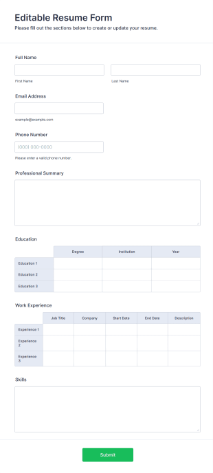 Editable Resume Form Template