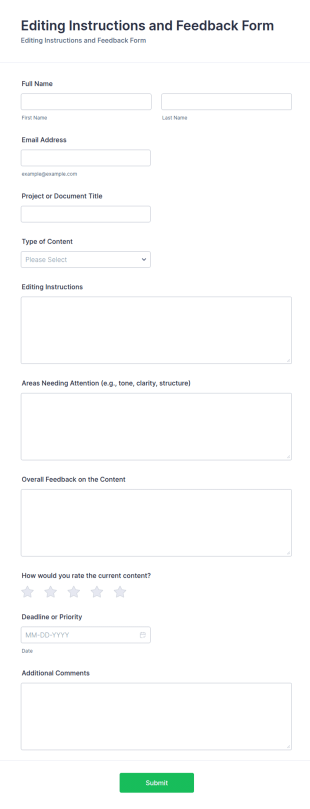 Editing Instructions And Feedback Form Template