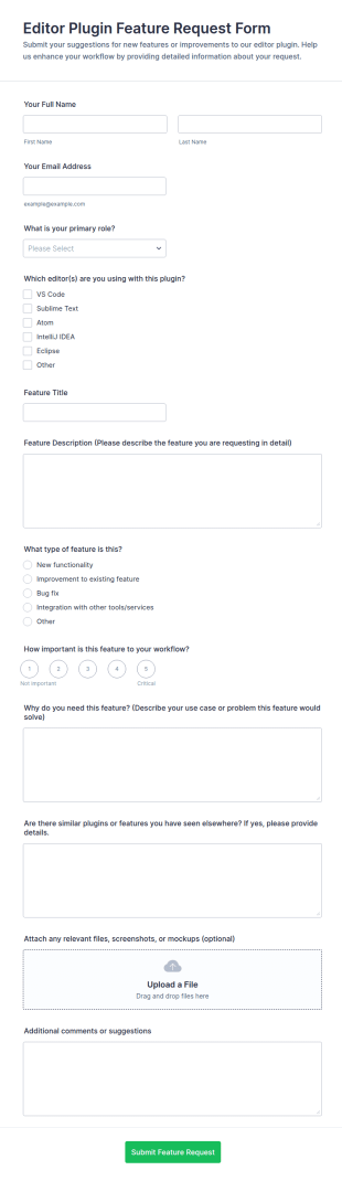 Editor Plugin Feature Request Form Template