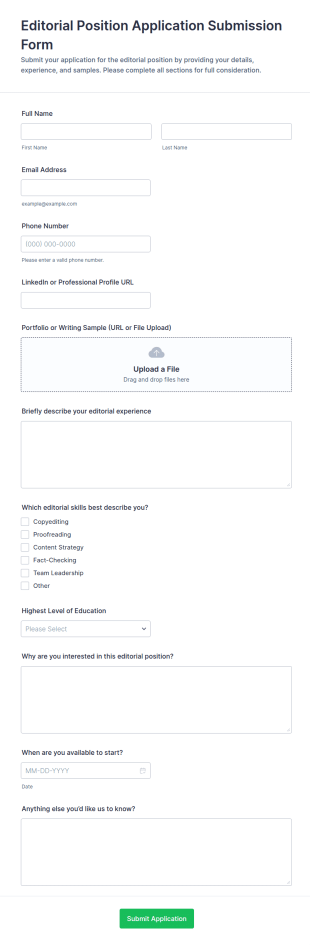 Editorial Position Application Form Template
