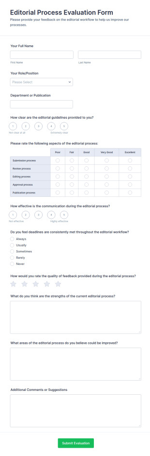 Editorial Process Evaluation Form Template