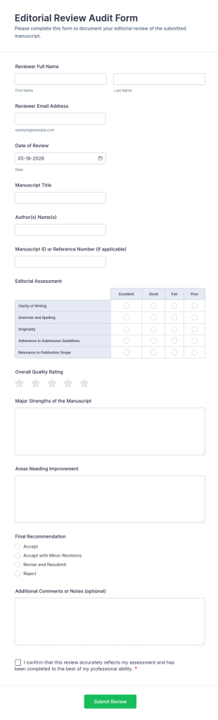 Editorial Review Audit Form Template