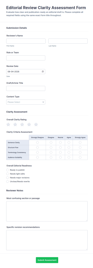 Editorial Review Clarity Assessment Form Template