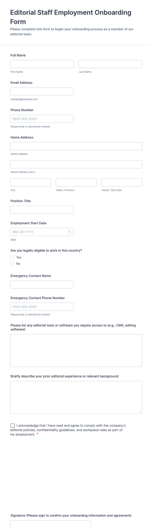 Editorial Staff Employment Onboarding Form Template