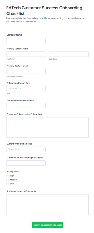 EdTech Customer Success Onboarding Checklist Form Template