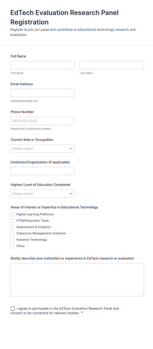 EdTech Evaluation Research Panel Registration Form Template