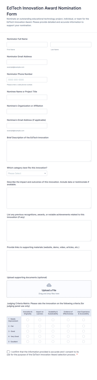 EdTech Innovation Award Nomination Form Template