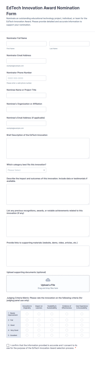 EdTech Innovation Award Nomination Form Template