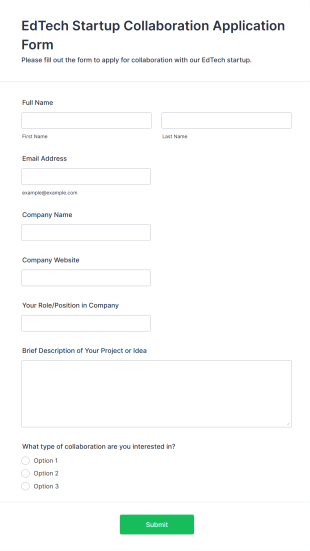 EdTech Startup Collaboration Application Form Form Template