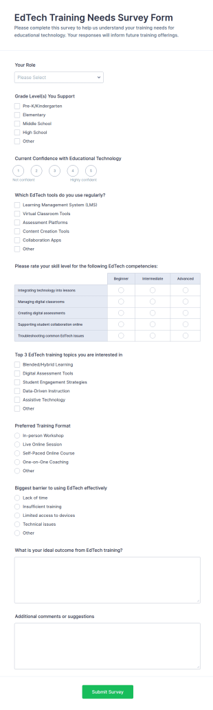 EdTech Training Needs Survey Form Template