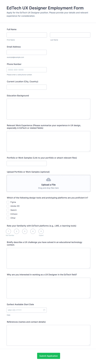 EdTech UX Designer Employment Form Template