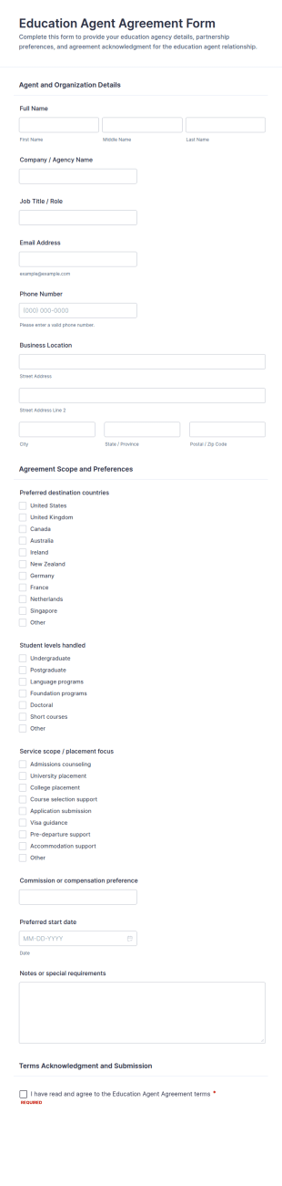 Education Agent Agreement Form Template