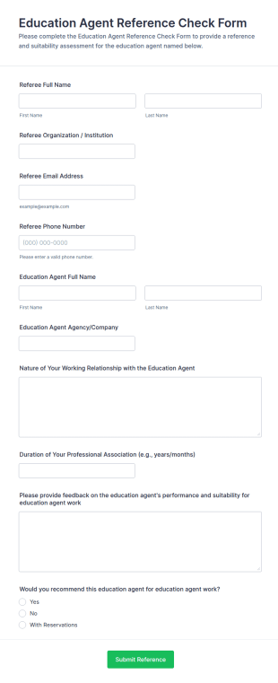 Education Agent Reference Check Form Template