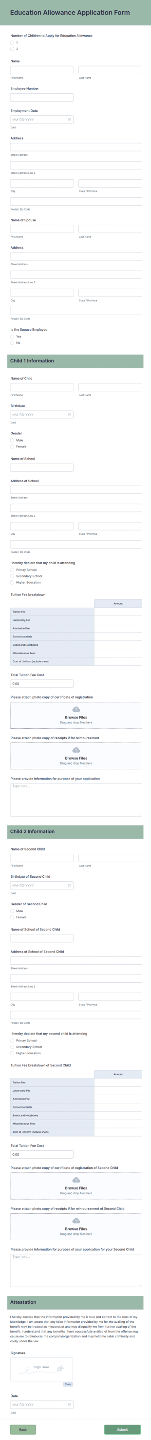 Education Allowance Application Form Template