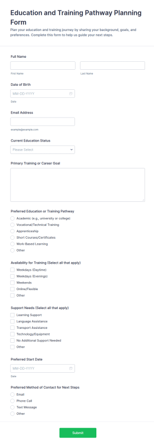 Education And Training Pathway Planning Form Template