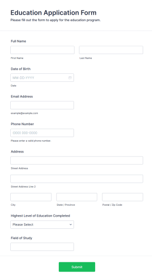 Education Application Form Template